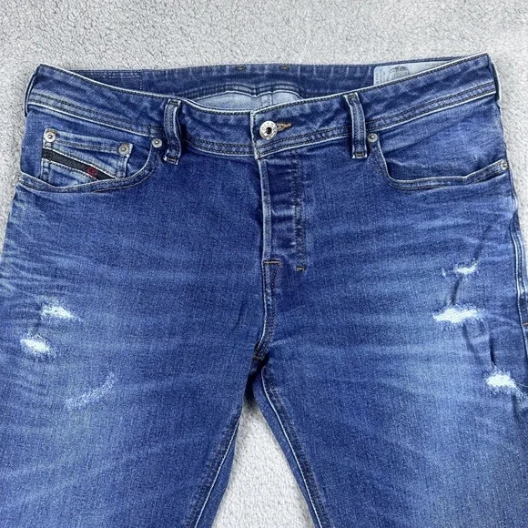Diesel Jeans Mens 33x34 Zatiny Distressed Regular Bootcut C84ZX Button Fly Blue - Picture 4 of 16